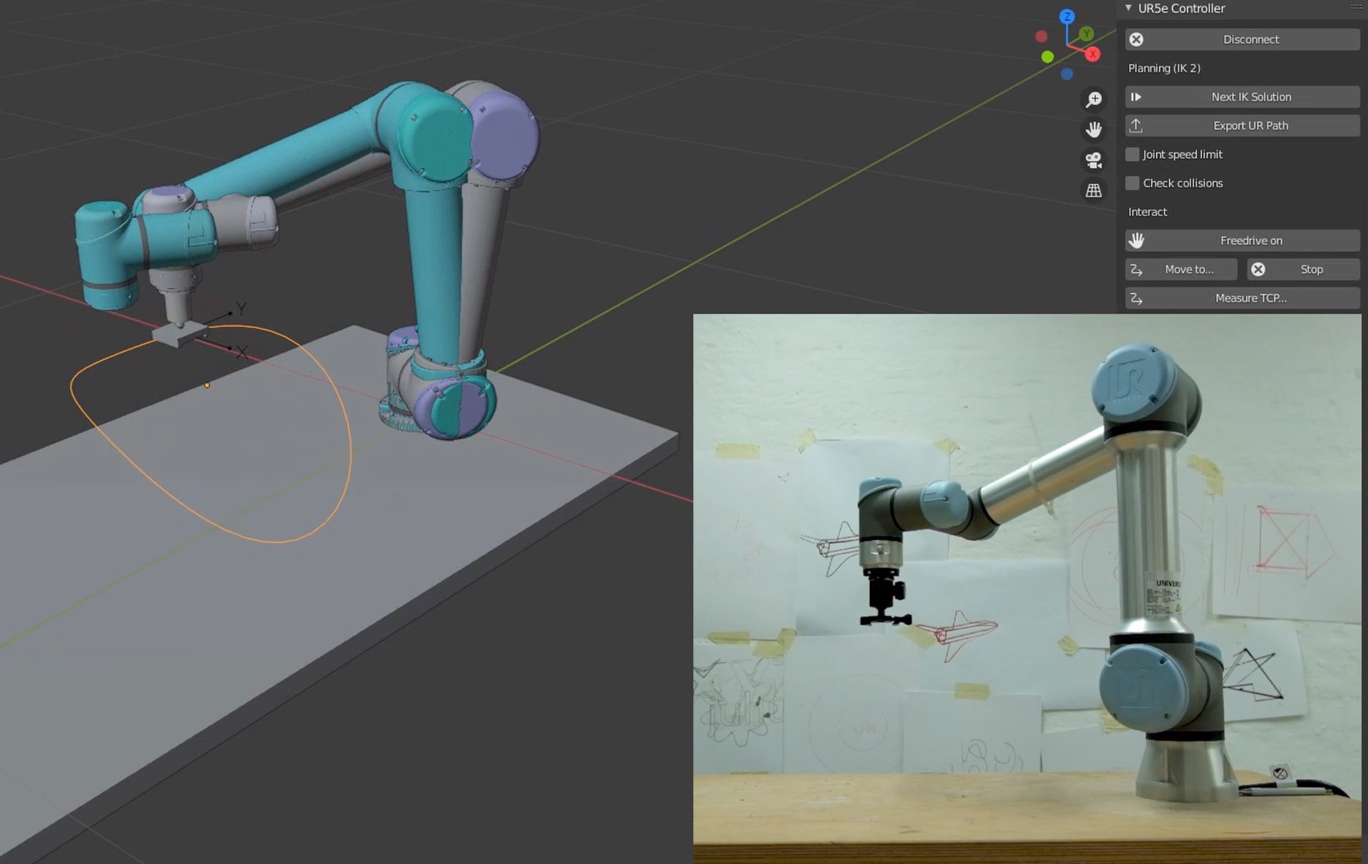 Real time control with visualization of the actual robot position