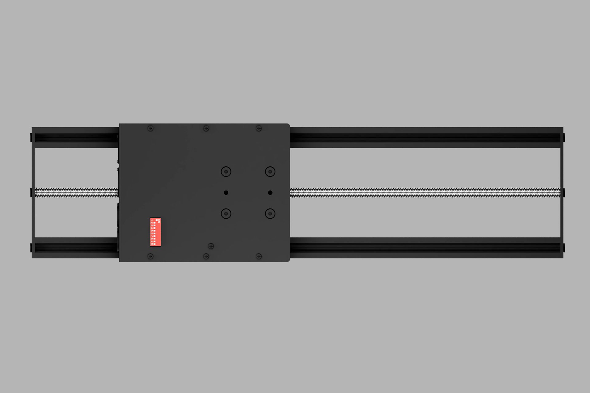 Bottom view of the DMX Linear Actuator Heavy with the dip switch and two M5 fixing possibilities